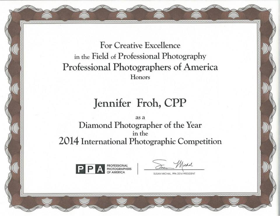 2014 PPA Diamond Award Certificate Jenny Froh